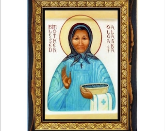 Saint Olga of Alaska - Saint Matushka Olga Michael of Alaska - Blessed Mother Olga Handmade Wood Icon on Plaque Orthodox,Home Decor Wall