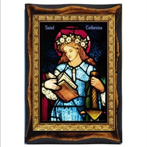 Saint Catherine - Holy Card - Icon on Handmade Wooden Plaque, Catholic Religious Art