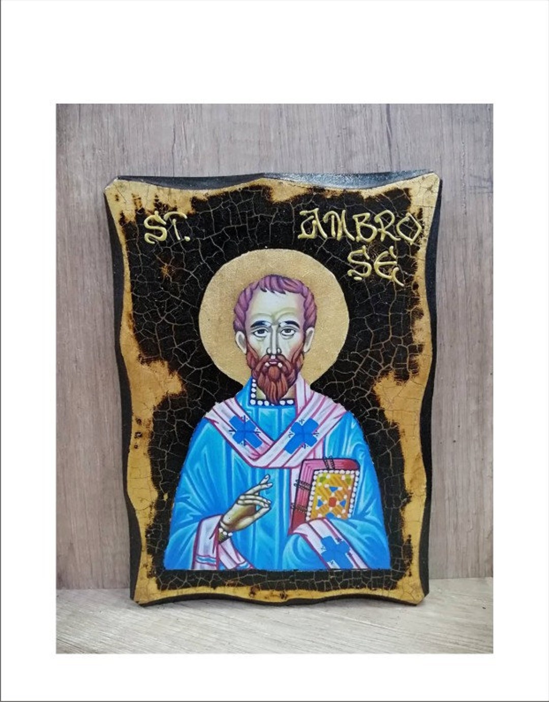Saint Ambrose - Icon on Handmade Wooden Plaque, With 24K Golden Leaf - Etsy