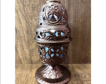 Brown Zamak Metal Oil Lamp: Tabletop Vigil Candle with Glass Cup