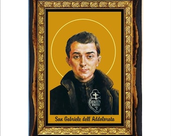 Saint Gabriel of Sorrows - Holy Card - Icon on Handmade Wooden Plaque, Catholic Religious Art