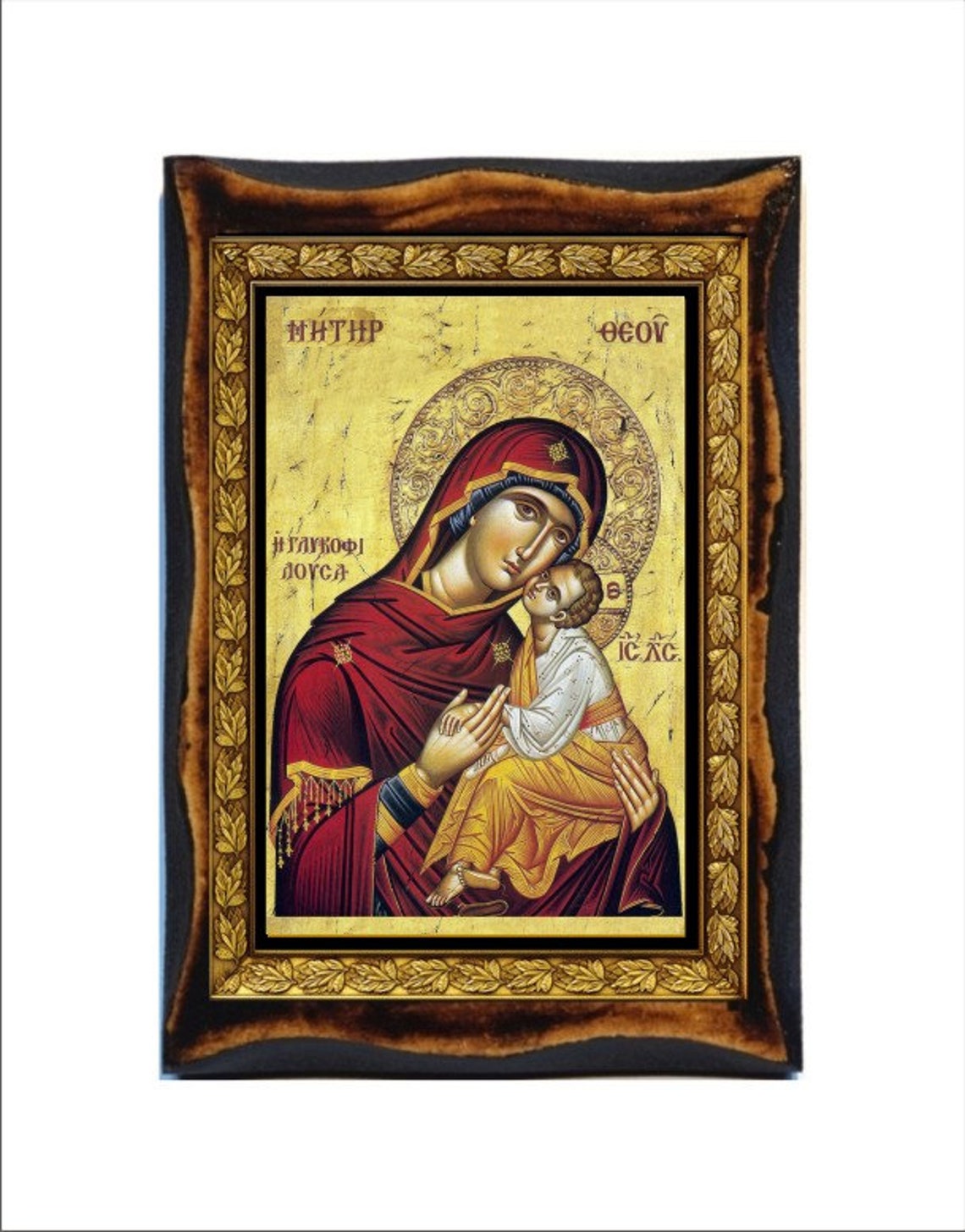 Virgin Mary Sweet Kiss Icon - Panagia Glykophilousa - Holy Card ...