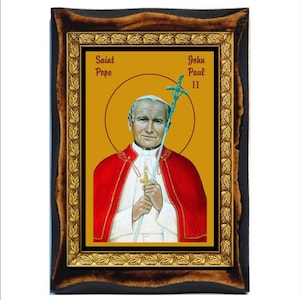 John Paul II - Icon on Handmade wooden plaque, Catholic Religious Art
