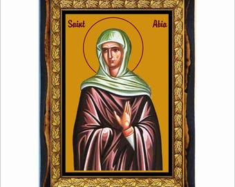 Saint Abia Icon: Byzantine Art - Catholic Holy Card on Handmade Wood ...