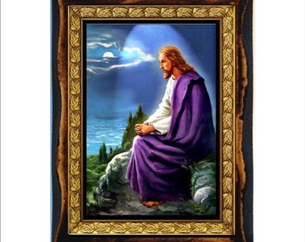 Christ on the Mount of Olives Holy Card on Handmade Wood Plaque