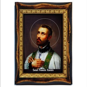 Francis Xavier - François Xavier - Frans Xavier - Francisco de Xavier - San Francisco - Icona in legno fatta a mano di San Francesco su placca cattolica