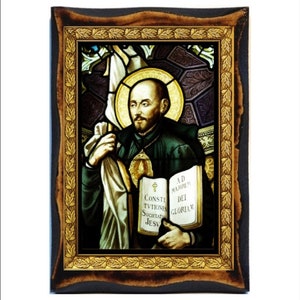 Saint Ignatius of Loyola -  Holy Card - Icon on Handmade Wooden Plaque, Catholic Religious Art