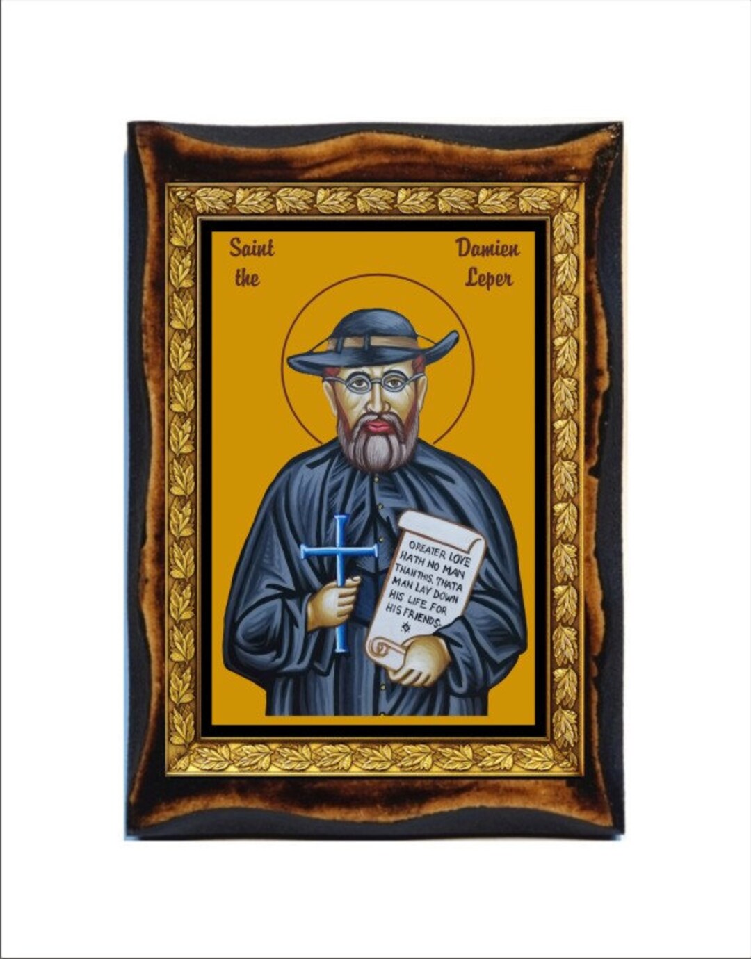 Saint Damien of Molokai - Holy Card - Icon on Handmade Wooden Plaque ...