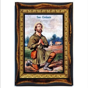 Saint Cerbonius - San Cerbonio de Populonia - San Cerbone - Święty Cerboniusz - Serboni - Handgemaakt hout, Heilige kaart op plaquette