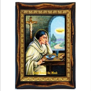 Robert the Monk - Holy Card - Icon on Handmade Wooden Plaque, Catholic Religious Art