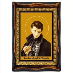 Saint Gabriel - Holy Card - Icon on Handmade Wooden Plaque, Catholic Religious Art