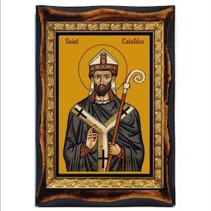 San Cataldus - Saint Catald - San Cataldo - Catalde de Tarente - Święty Katald - Cathal - Cathaluds - Legno fatto a mano, Santino su placca