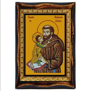 Saint Anthony of Padua - Holy card - Handmade wood plaque
