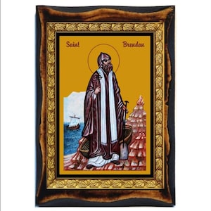 Handmade Saint Brendan Wood Plaque Icon