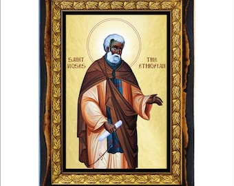 San Moisés el Negro - Estampa - Placa de madera hecha a mano