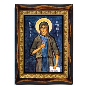 Saint Isidora - Saint Isidore - Santa Isidora - Sainte Isidora - Isidora the Fool of Egypt Handmade wood icon on plaque Home Decor Wall