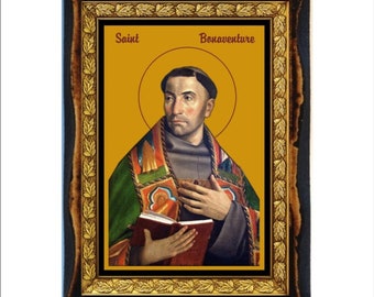 Saint Bonaventure - Holy Card - Icon on Handmade Wooden Plaque, Catholic Religious Art