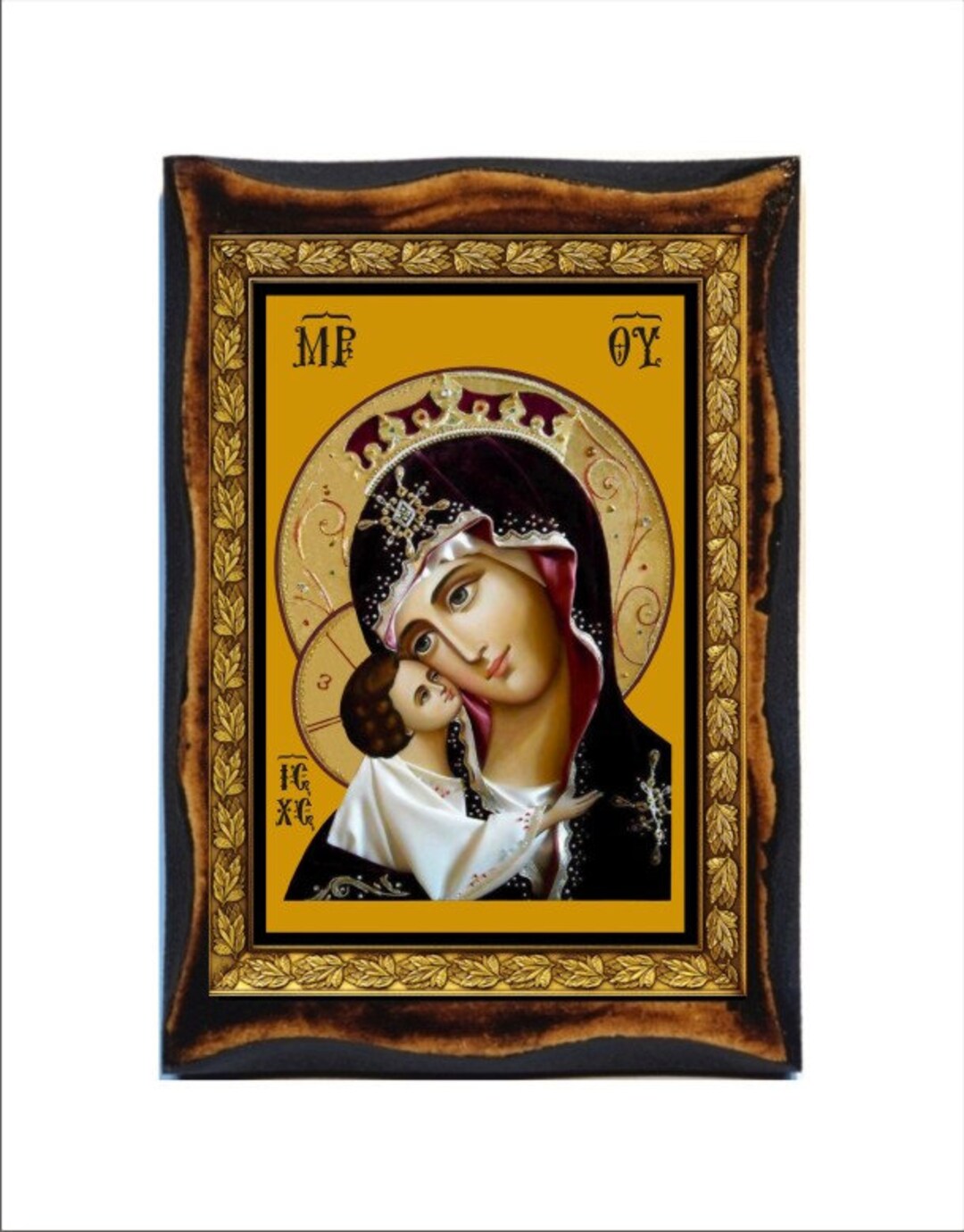 Virgin Mary Glikofilousa - Holy Card - Icon on Handmade Wooden Plaque ...