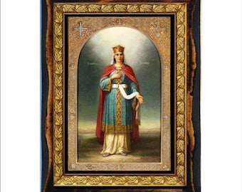 Saint Alexandra - Holy Card - Icon on Handmade Wooden Plaque, Orthodox Religious Art
