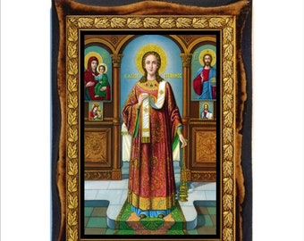 Sint Stefanus - Heilige kaart - pictogram op handgemaakte houten plaquette, orthodoxe religieuze kunst