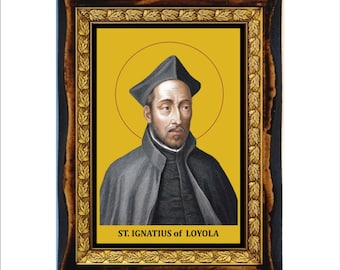 Saint Ignatius of Loyola - Holy Card - Icon on Handmade Wooden Plaque, Catholic Religious Art