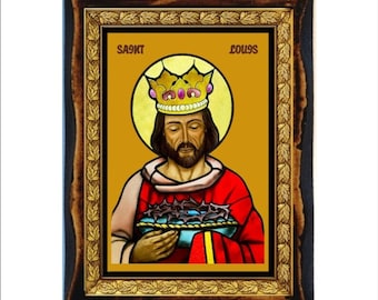 Saint Louis IX - Holy Card - Icon on Handmade Wooden Plaque, Catholic Religious Art
