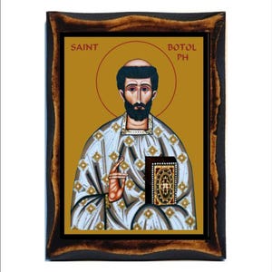 San Botolfo di Thorney - Botolph von Boston - San Botulfo - Sankta Botolph - Botwulf - Święty Botolf - Legno fatto a mano, Immagine sacra su targa