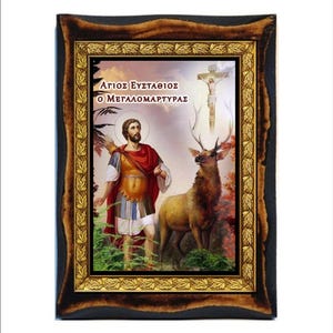 Saint Eustace - Holy Card - Icon on Handmade Wooden Plaque, Orthodox Religious Art