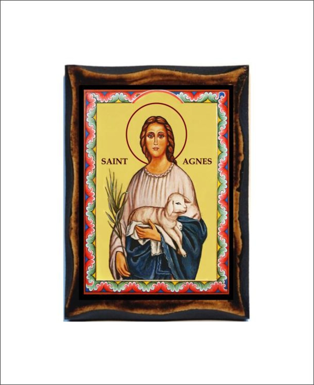 Saint Agnes - Holy Card - Icon on Handmade Wooden Plaque, Catholic ...