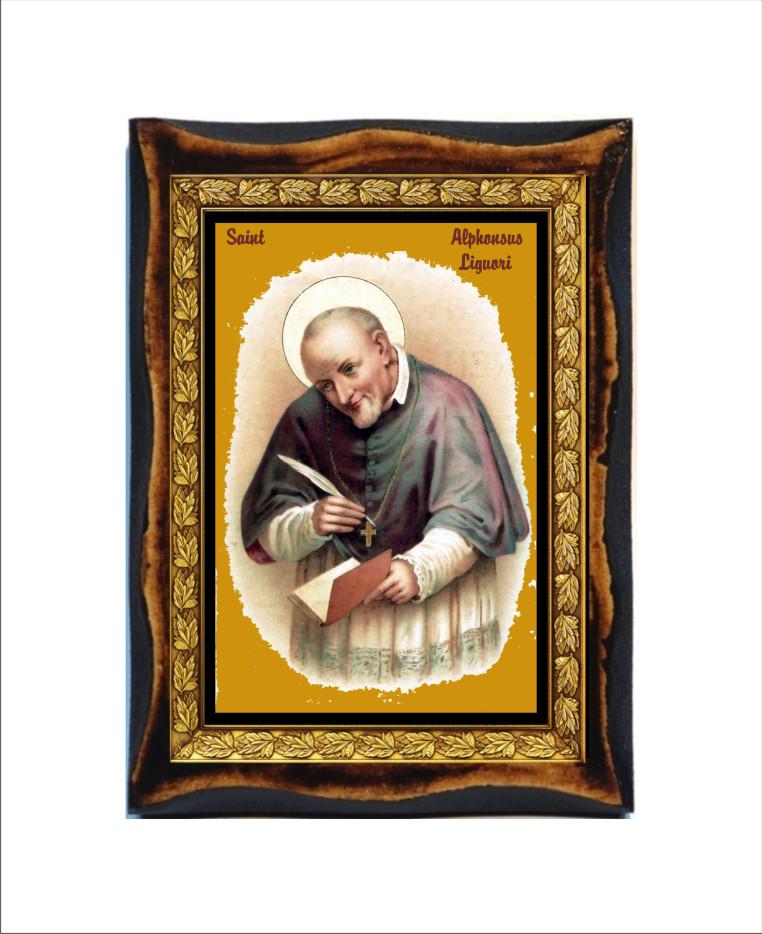 Saint Alphonsus Liguori - Holy Card - Icon on Handmade Wooden Plaque, Catholic Religious Art