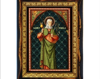 Saint Paula of Rome - Holy Card - Icon on Handmade Wooden Plaque, Catholic Religious Art