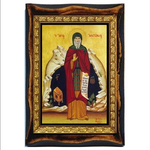 Saint Anthony - Holy Card - Icon on Handmade Wooden Plaque, Orthodox Religious Art