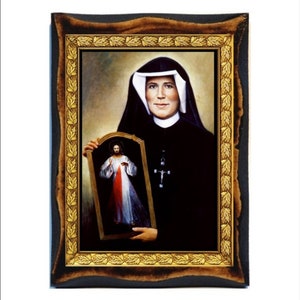 Santa Maria Faustina - Santa Maria Faustyna Kowalska del Santissimo Sacramento Icona in legno fatta a mano su targa Cattolica Romana, Decorazione da parete per la casa
