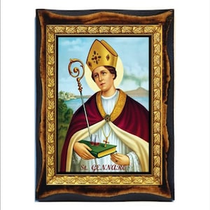 San Gennaro - Immagine sacra - Icona su targa di legno fatta a mano, arte religiosa cattolica