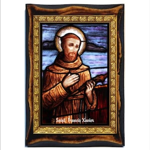 Francis Xavier - François Xavier - Frans Xavier - Francisco de Xavier - San Francisco - Icona in legno fatta a mano di San Francesco su placca cattolica