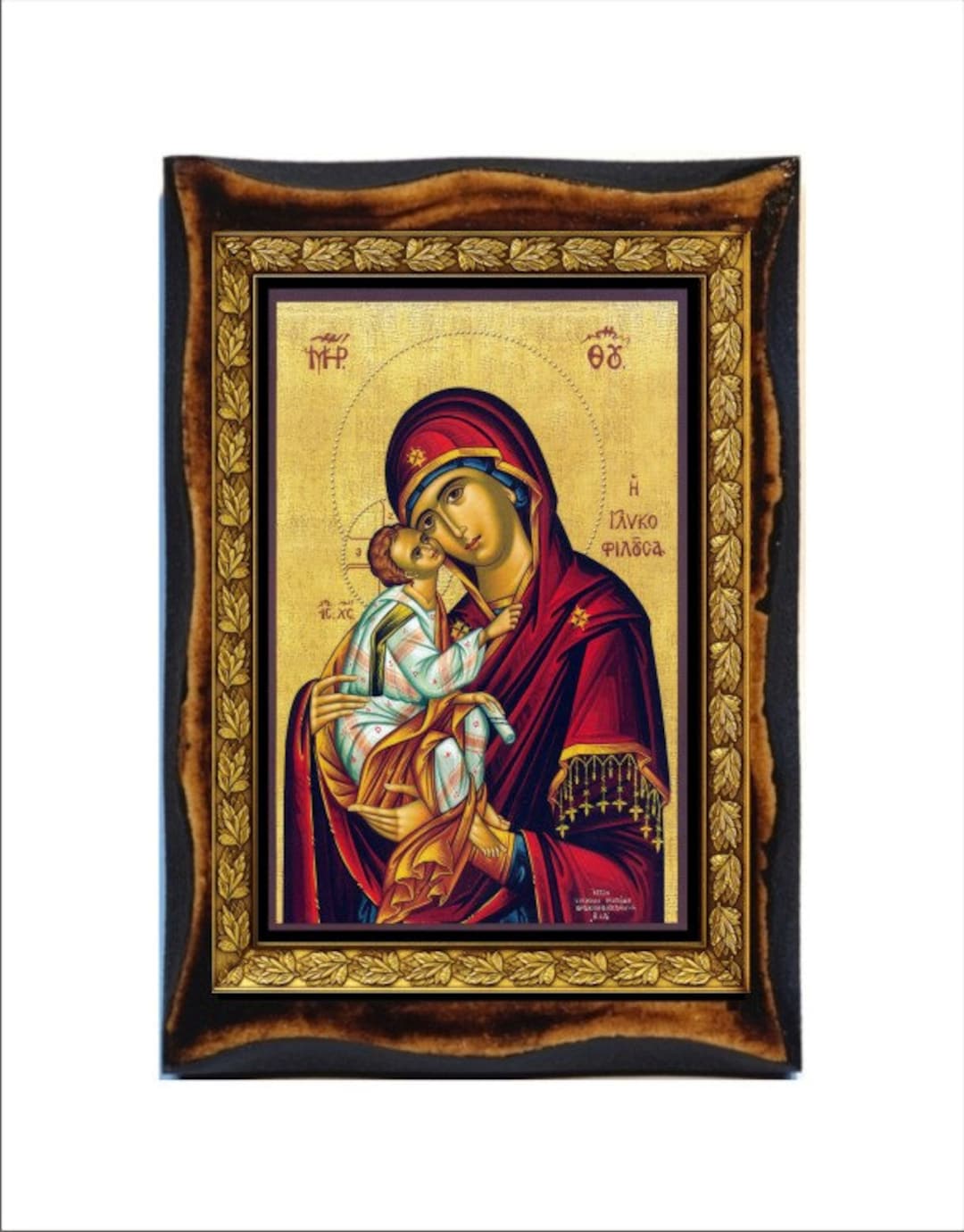 Virgin Mary Sweet Kiss - Holy Card - Icon on Handmade Wooden Plaque ...