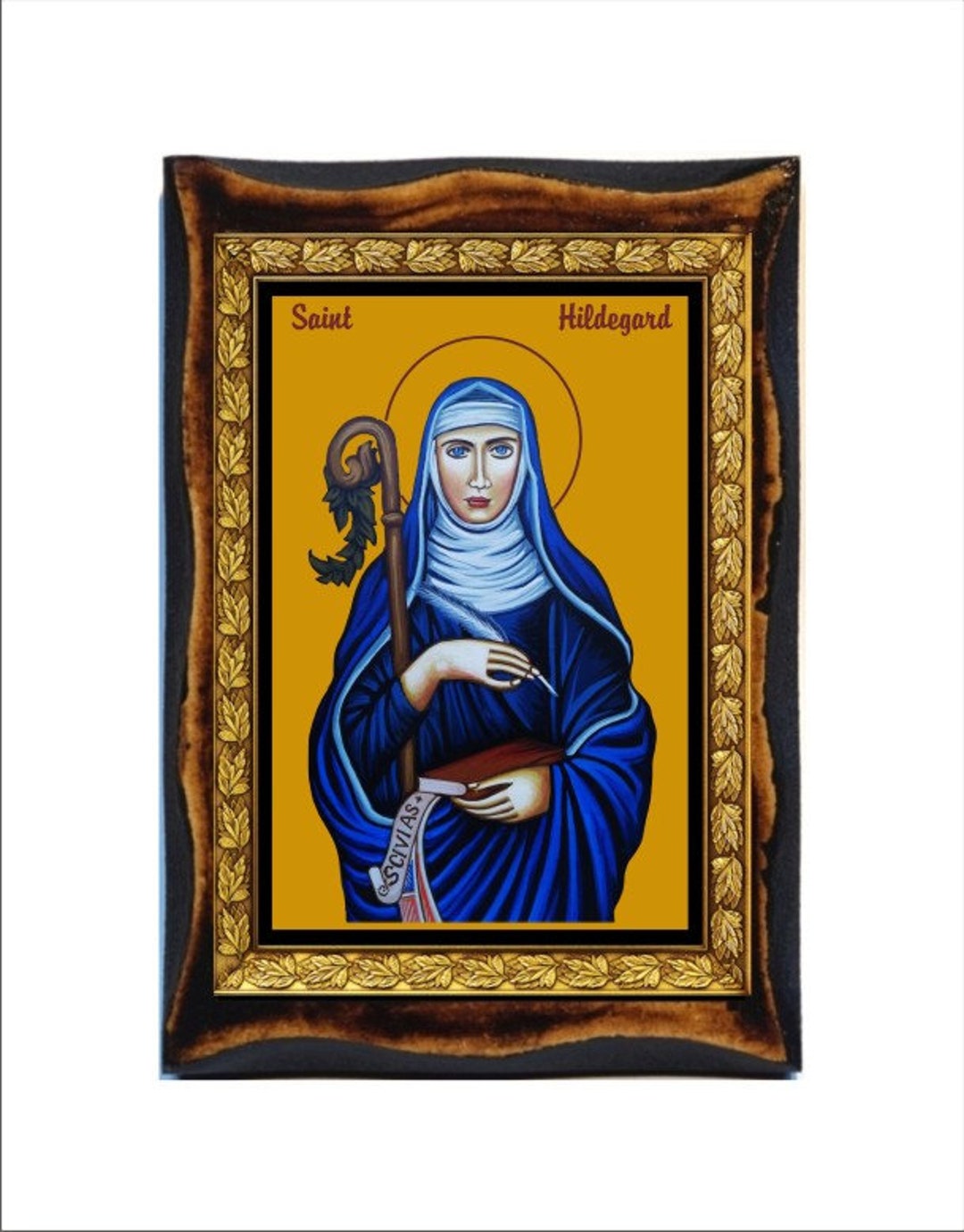 Saint Hildegard of Bingen - Holy Card - Icon on Handmade Wooden Plaque ...
