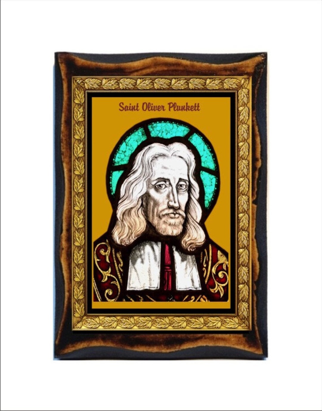 Saint Oliver Plunkett - Holy Card - Icon on Handmade Wooden Plaque