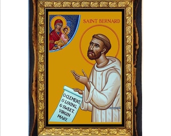Saint Bernard of Clairvaux - Holy card - Handmade wood plaque