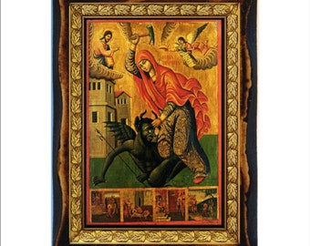 Saint Marina the Great Martyr and Vanquisher of Demons - Saint Marina Handmade Wood Icon on Plaque Catholic,Byzantine Art,Home Decor Wall