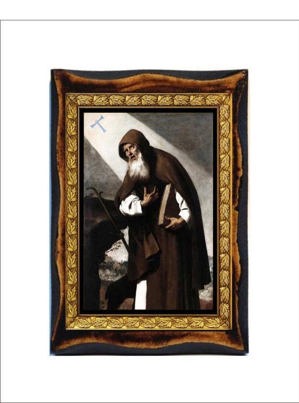 Saint Anthony of Egypt - Holy Card - Icon on Handmade Wooden Plaque, Catholic Religious Art