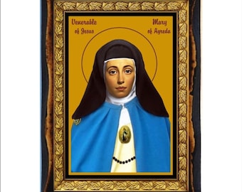 María de Jesús de Ágreda - Estampa - Placa de madera hecha a mano