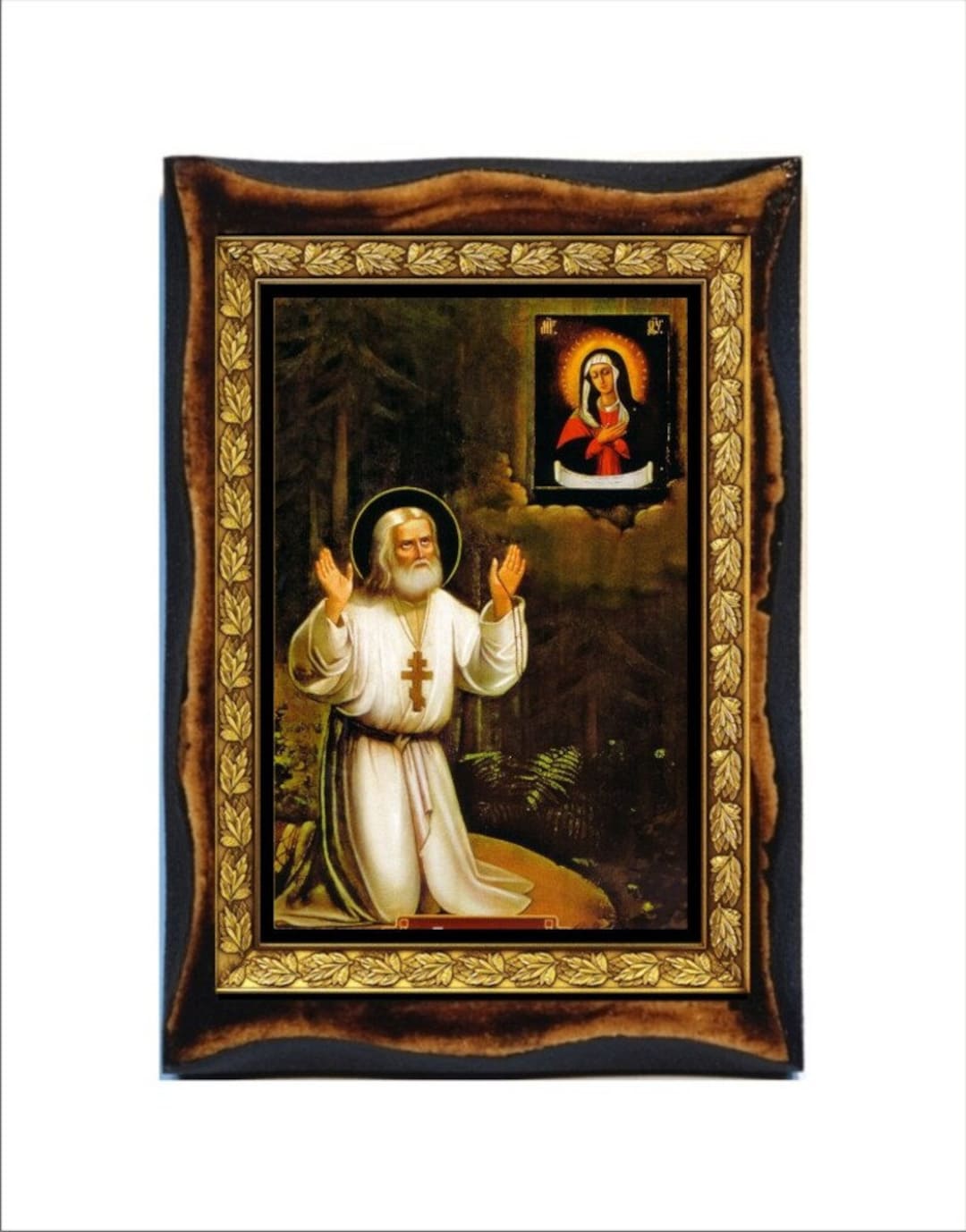 Icona Ortodossa Russa San Serafino Di Sarov - Litografia Su MDF 10x12 Cm - Arte Sacra Ucraina
