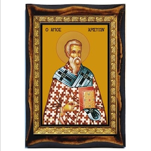 Saint Ariston - Święty Arystonie - Santo Aríston - Свети Аристон - San Ariston - Sant'Aristuni - Legno fatto a mano, Santino su placca