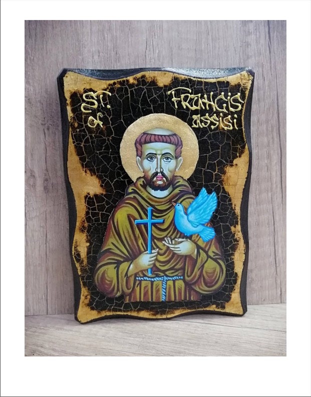 Francis of Assisi - Icon on Handmade Wooden Plaque, With 24K Golden ...