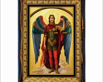 大天使ミカエルのイコン - ビザンチン美術 - 手作りの木製プラークに