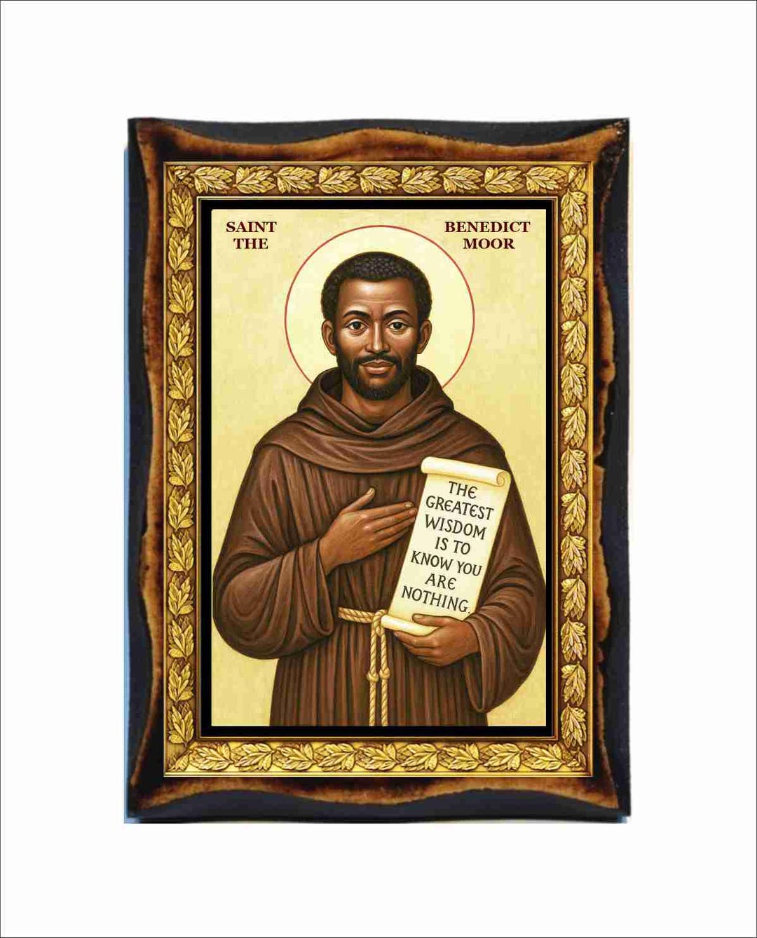 Saint Benedict of Palermo - Holy Card - Icon on Handmade Wooden Plaque ...