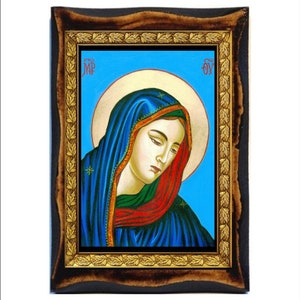 La Madonna che piange - Santa Vergine che piange - Nostra Signora che piange - La Madonna piangente - Vierge Marie pleure Legno fatto a mano, Immagine sacra su targa