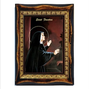 Santa Maria Faustina - Santa Maria Faustyna Kowalska del Santissimo Sacramento Icona in legno fatta a mano su targa Cattolica romana, Decorazione per la casa Parete