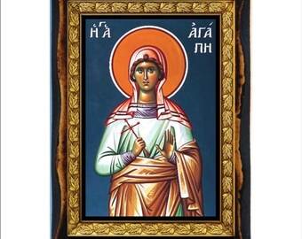 Heilige Agapi - heilige kaart - pictogram op handgemaakte houten plaquette, orthodoxe religieuze kunst